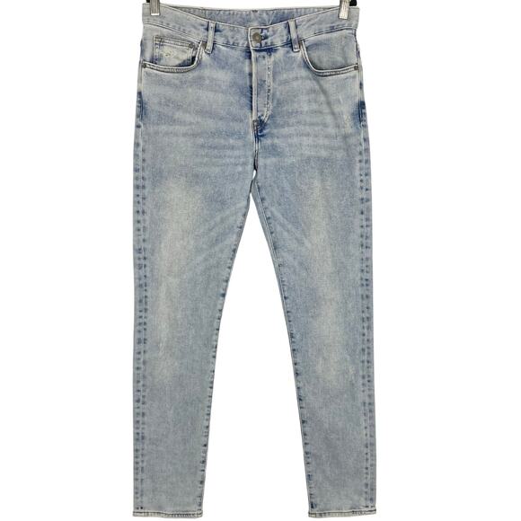 H&M Jeans Women 32 Blue Wash Distressed Stretch Cotton Slim Button-Fly Pockets - Picture 1 of 15